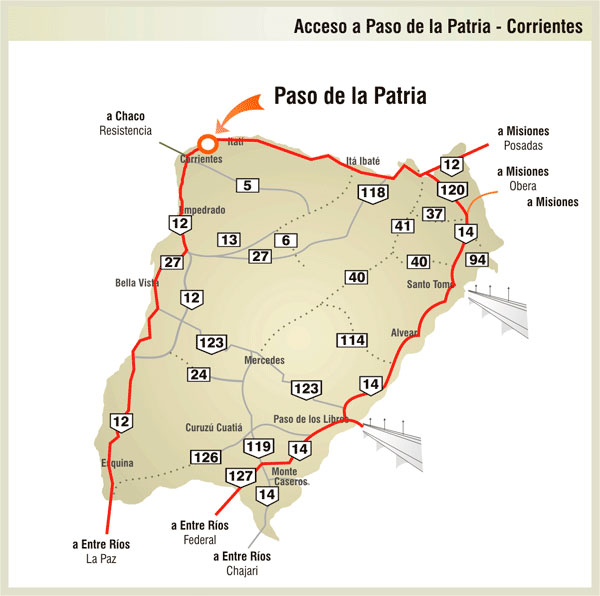 Mapa de Rotas a Paso de la Patria - Imagen: Corrientes.com.ar