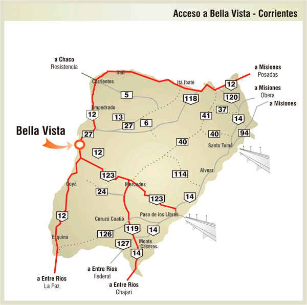 Mapa de Rutas y Accesos a Bella Vista - Imagen: Corrientes.com.ar