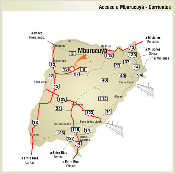 Mapa de Rutas y Accesos a Mburucuy - Imagen: Corrientes.com.ar