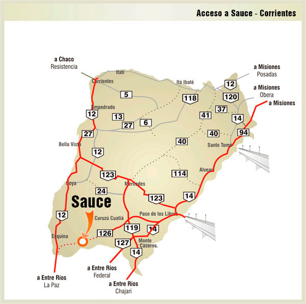 Mapa de Rutas y Accesos a Sauce - Imagen: Corrientes.com.ar